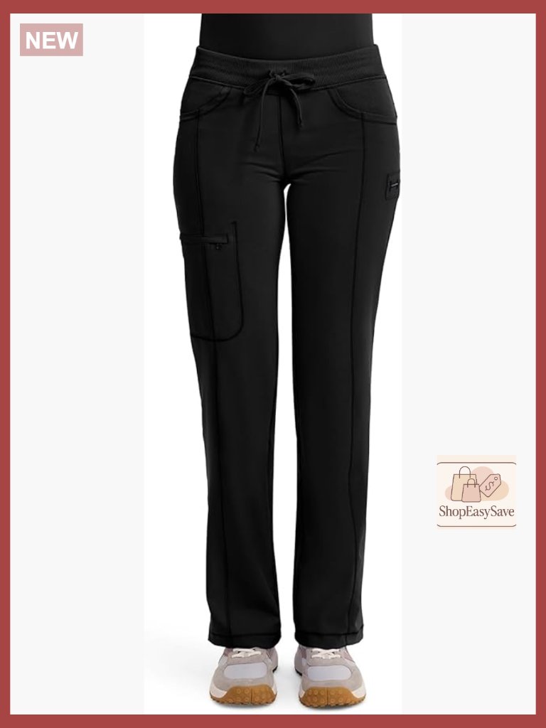 Straight Leg Drawstring Scrub Pants Low Rise Knit Waist Cargo Pocket